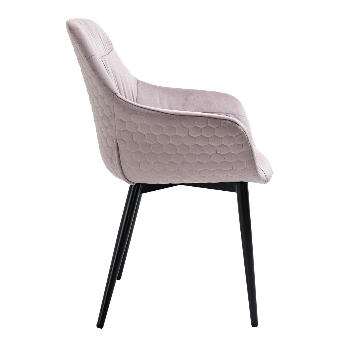 Armchair with honeycomb quilting in rose velvet