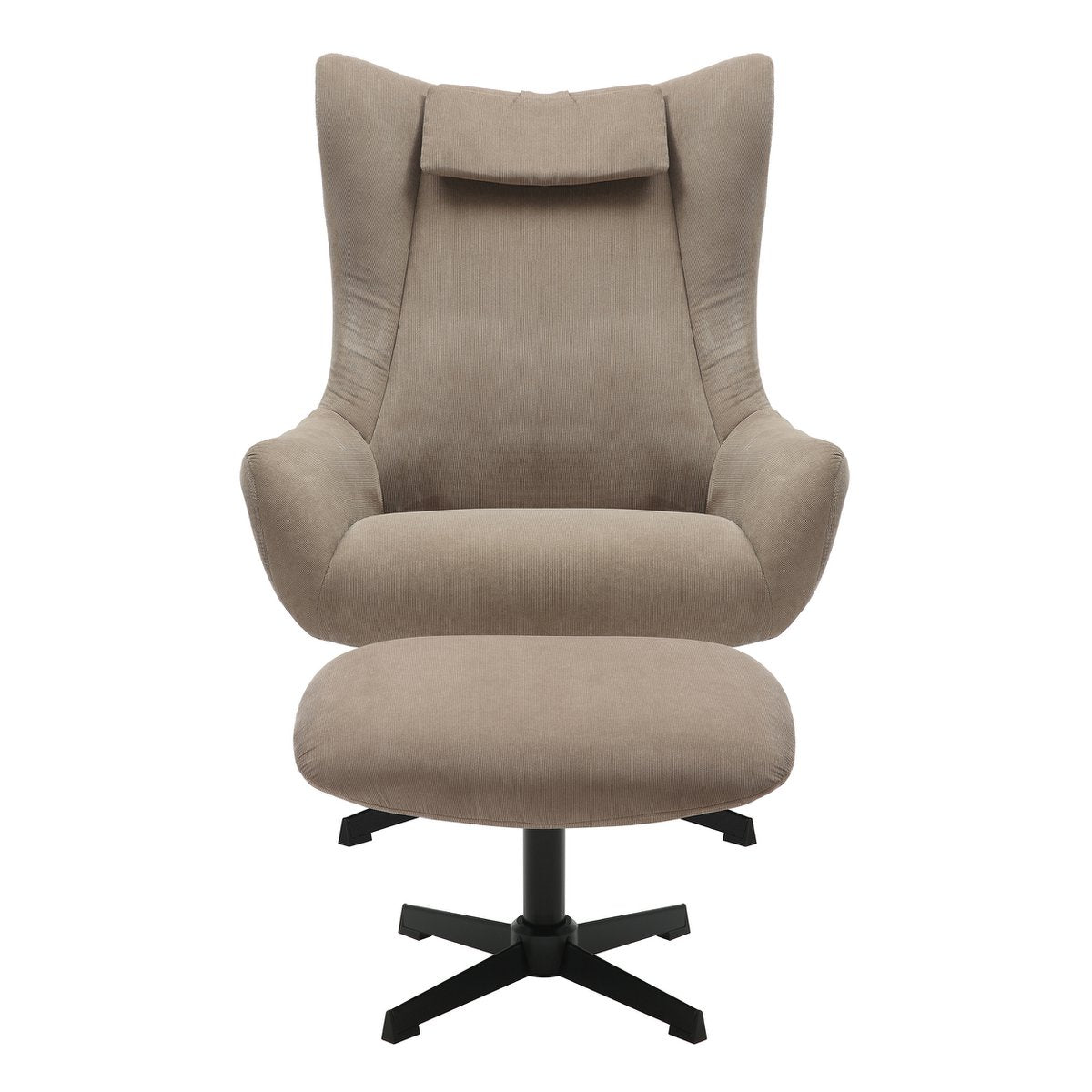 Armchair and stool corduroy look brown