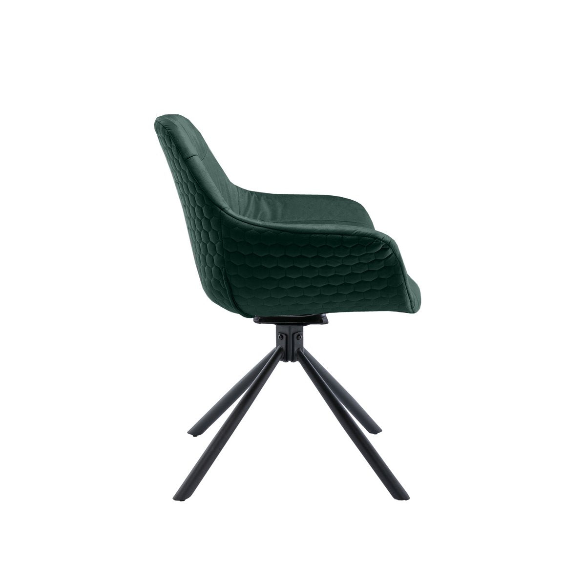 Armchair with honeycomb quilting in fir green velvet