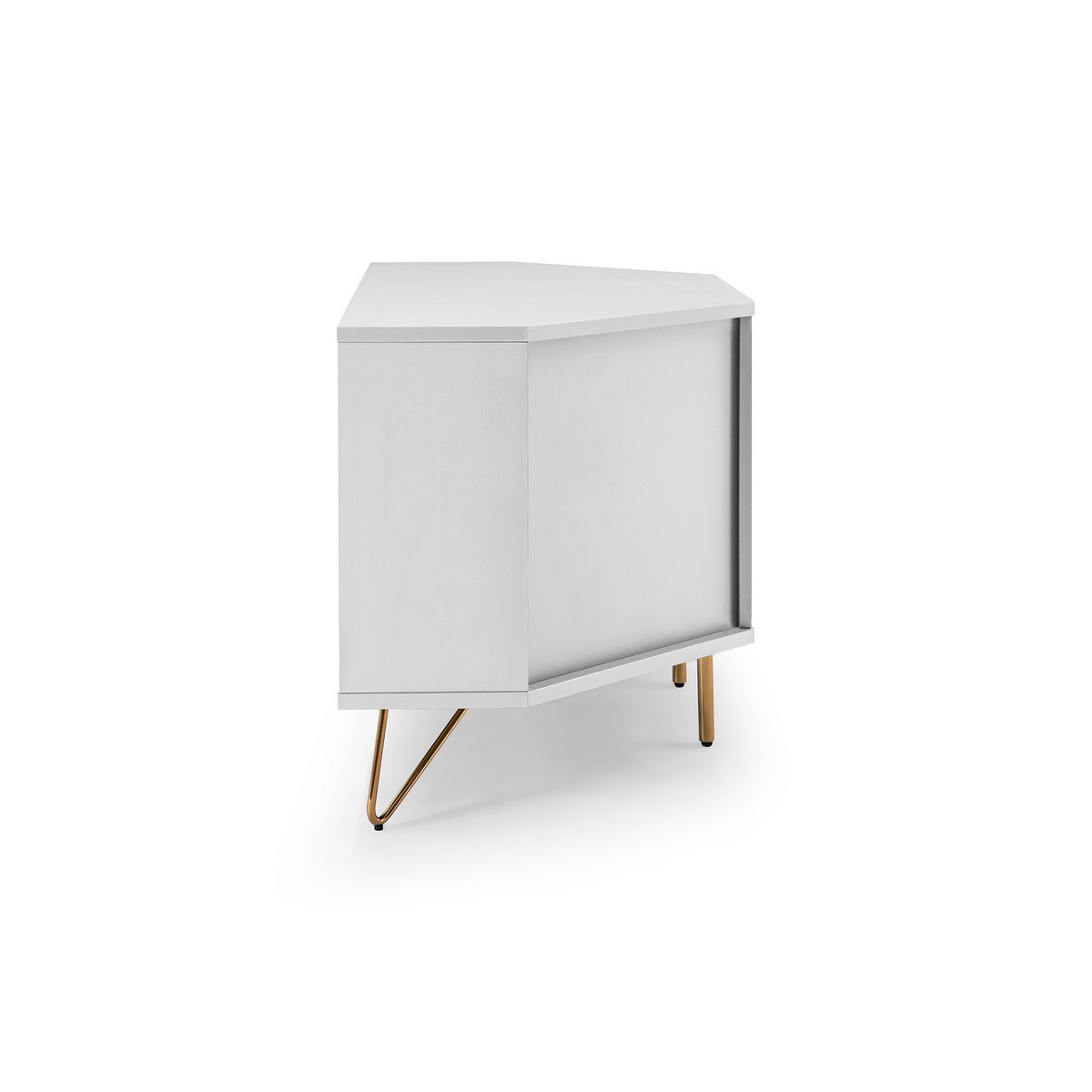 Corner TV lowboard with drawer, folding compartment and open compartment