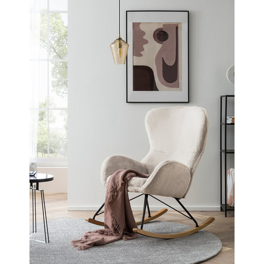Schaukelstuhl in Lammfelloptik Beige