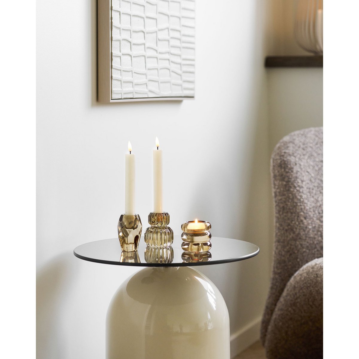 Kerzenhalter, Glas, Rauchbraun, 3er-Set