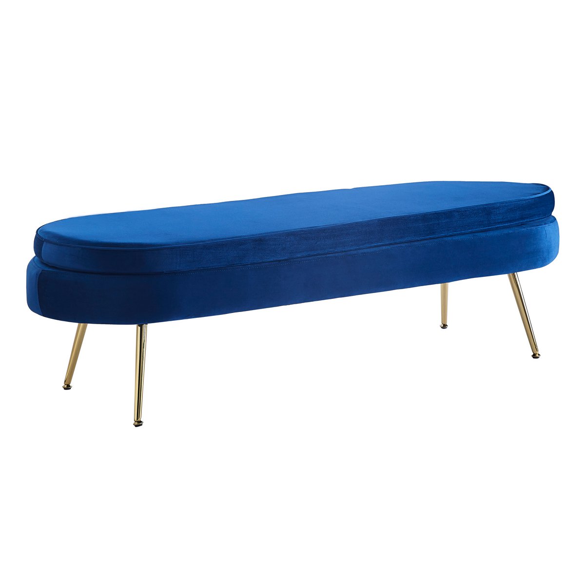 Sitzpouf oval lang aus Samt Dunkelblau