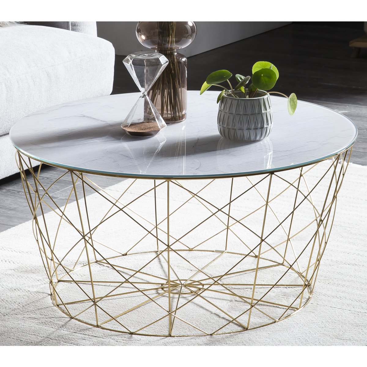 Coffee table with metal basket Ø 80 cm