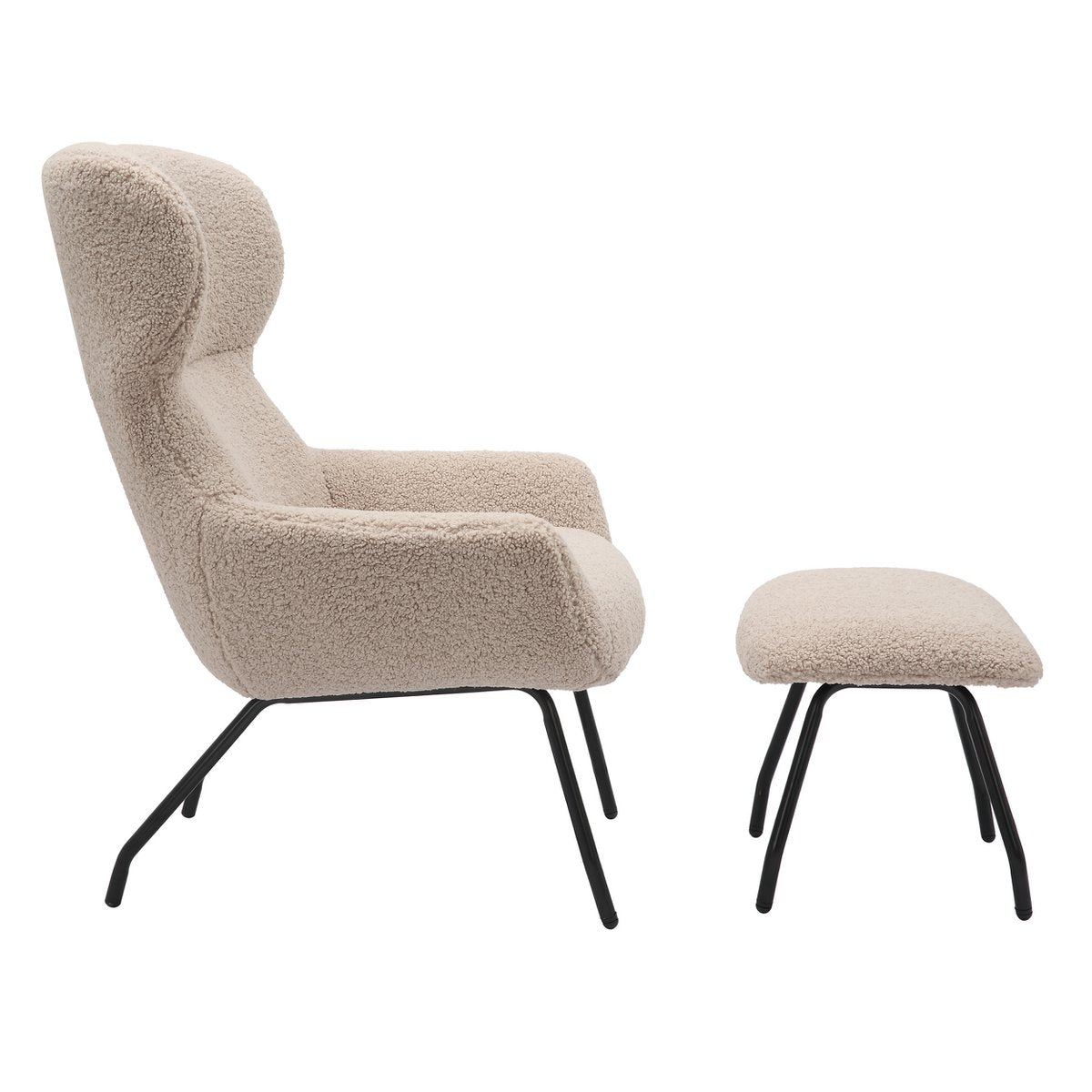 Armchair and stool set teddy fur taupe