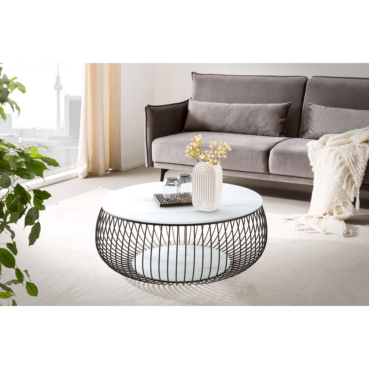 Couchtisch Ø 86 cm Schwarz/Weiß