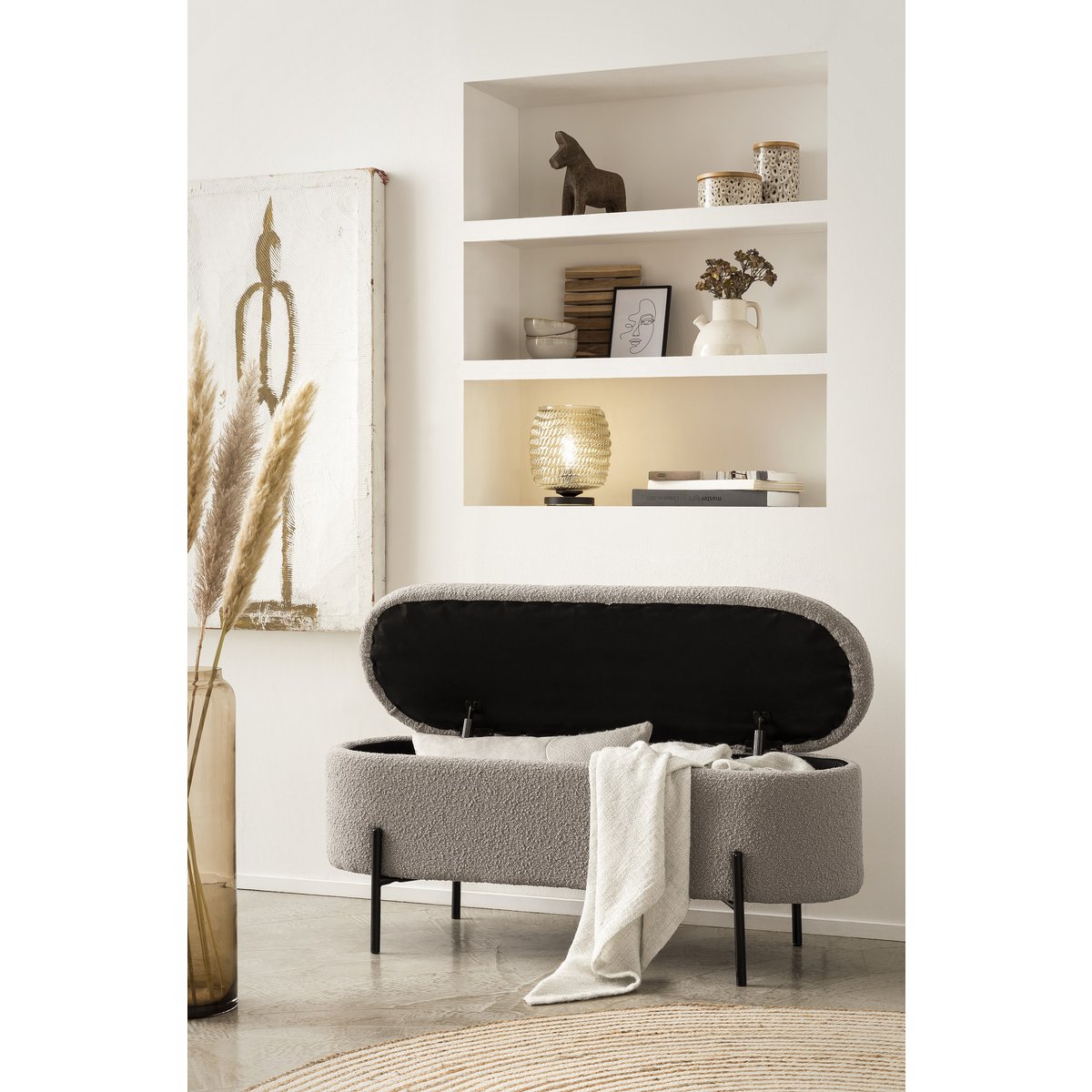 Bed bench with storage space function taupe