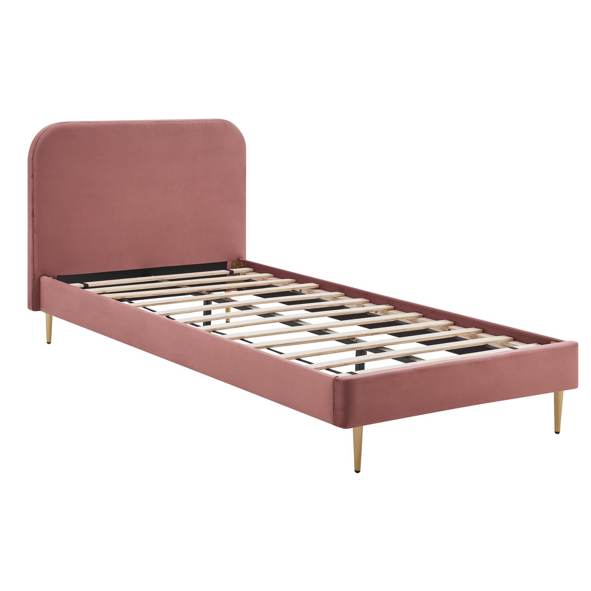 Upholstered bed with rose velvet cover 90x200 cm