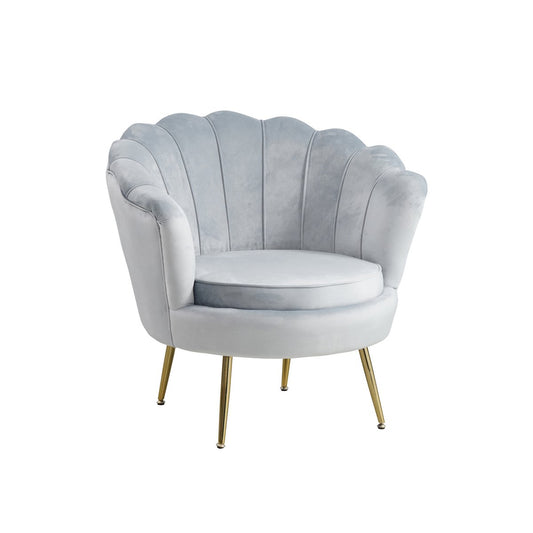 Velvet shell armchair in light grey