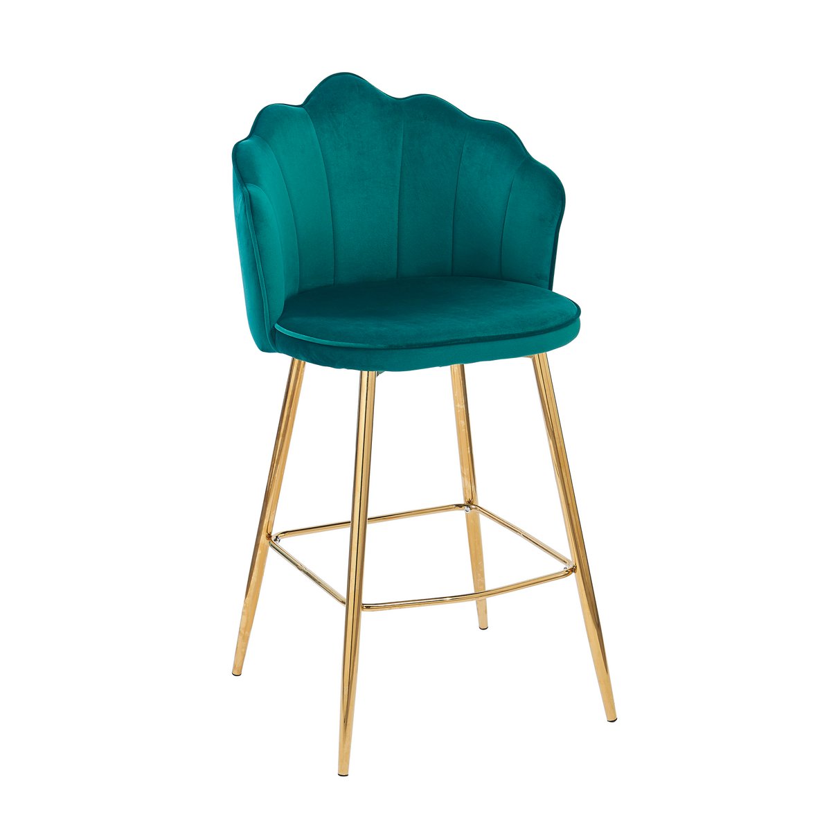 Set of 2 Shell Design Velvet Bar Stools Green