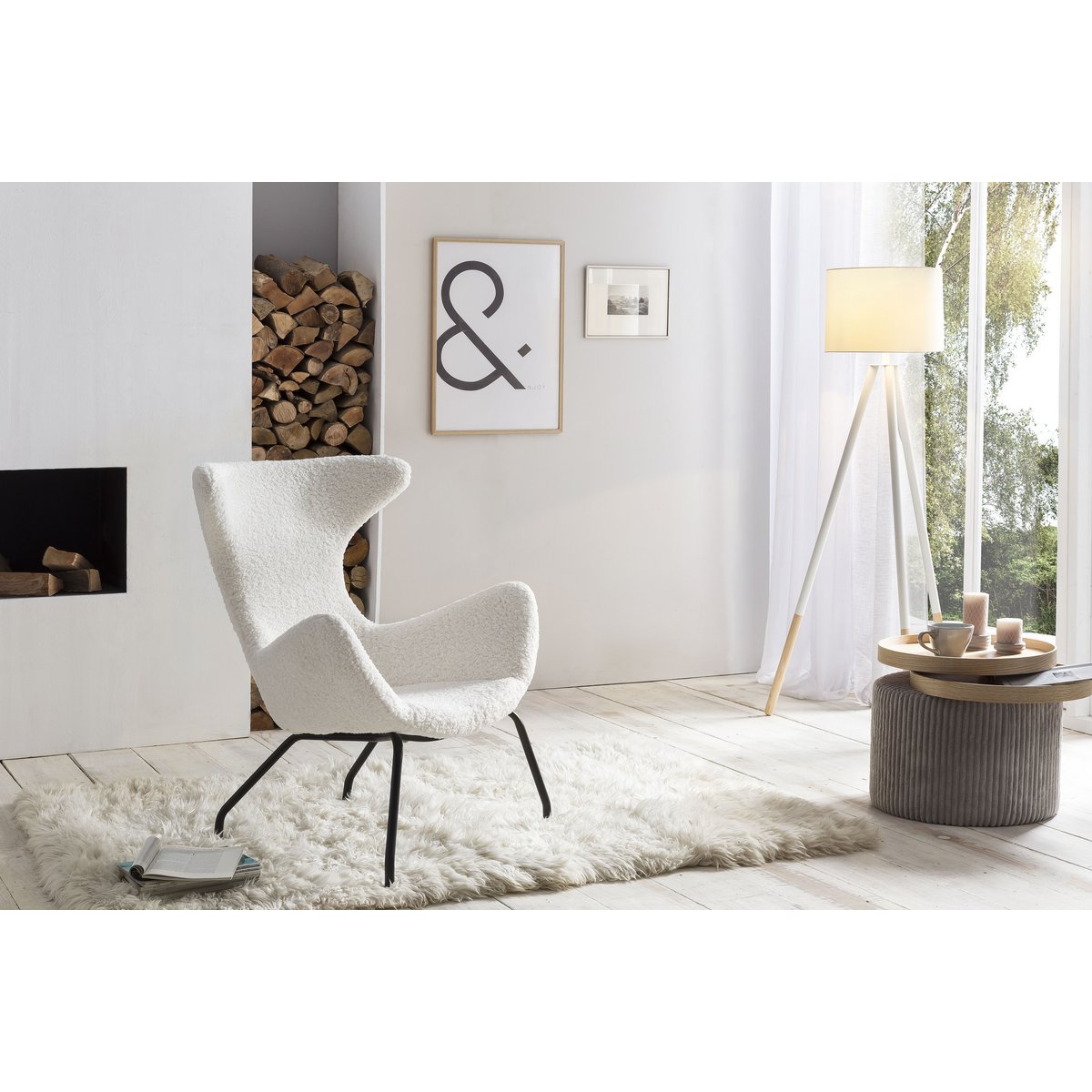 Side table light gray textured fabric