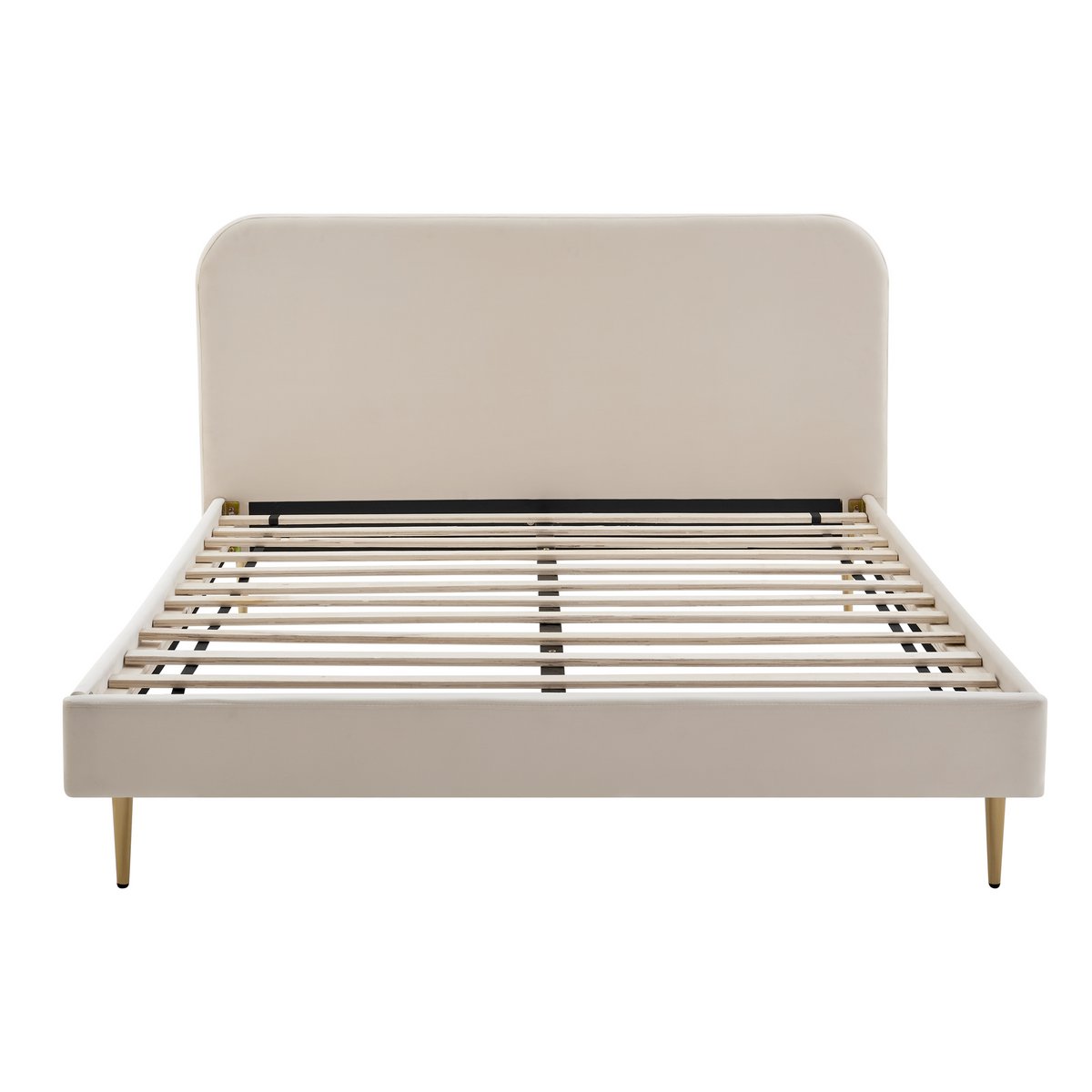 Upholstered bed with beige velvet cover 140x200 cm