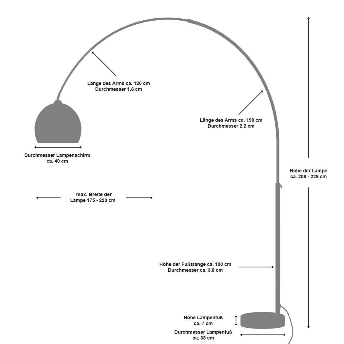 Arc lamp 230 cm white plastic