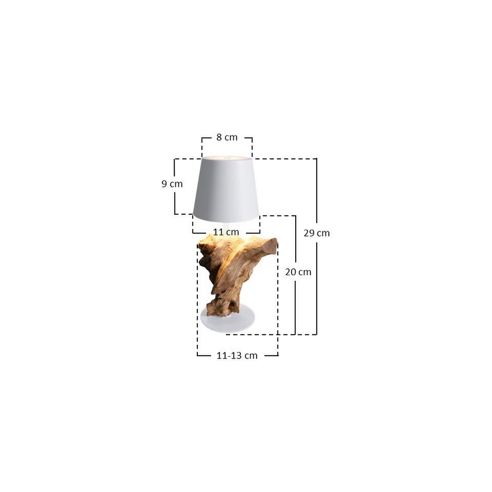 Tischleuchte 29 cm Natur/Weiß mit LED-Akku