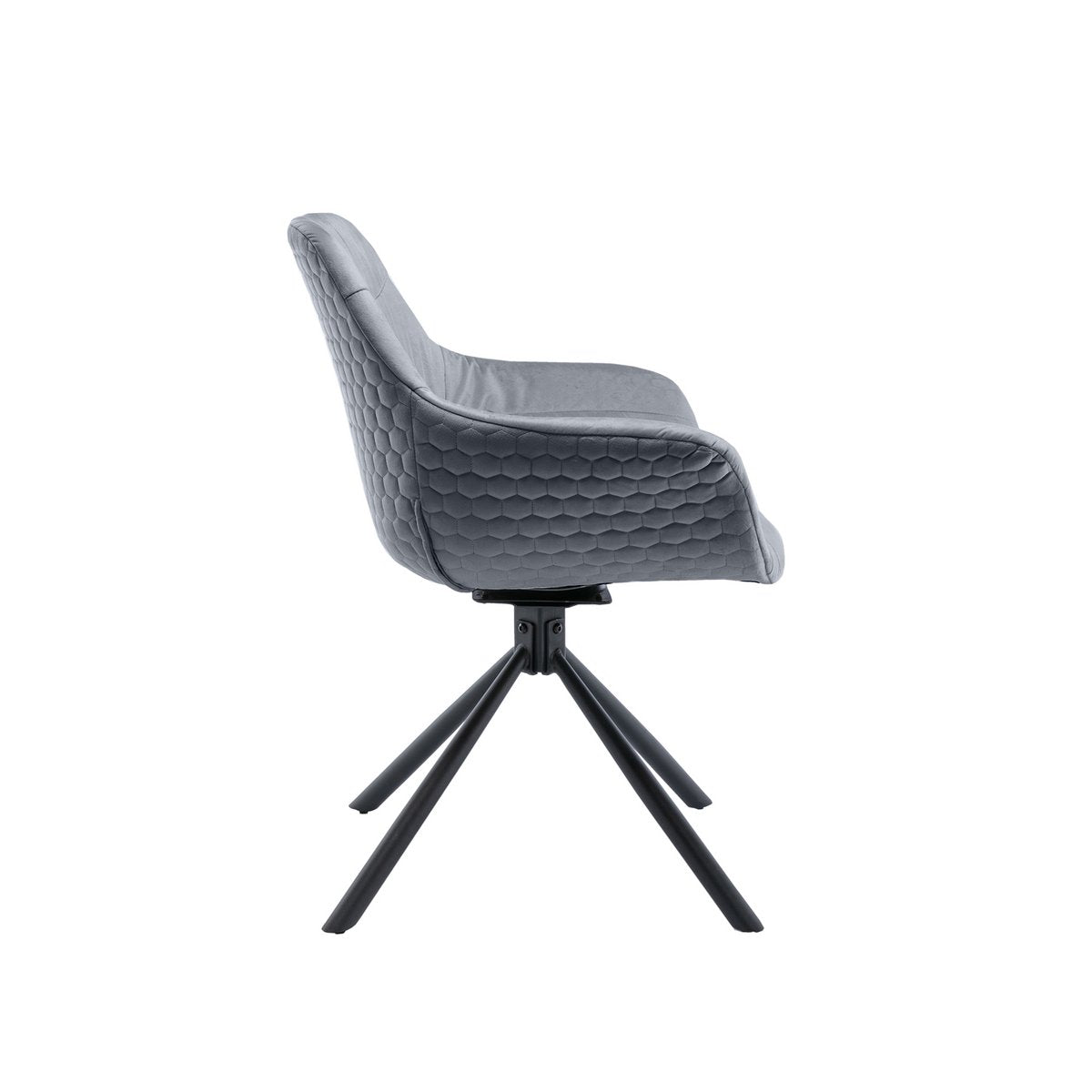 Armchair with honeycomb quilting in gray velvet