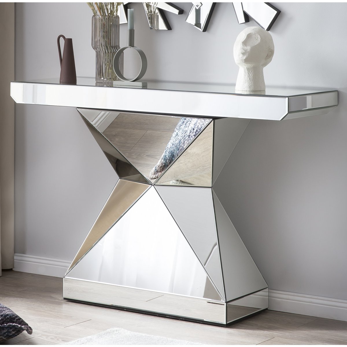 MDF console table with mirrored glass
