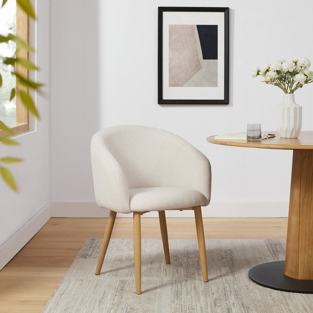 Armchair set of 2 structured fabric beige