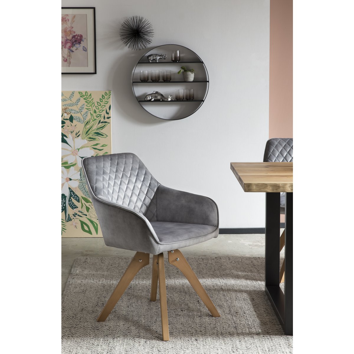 Armchair vintage velvet velor, gray