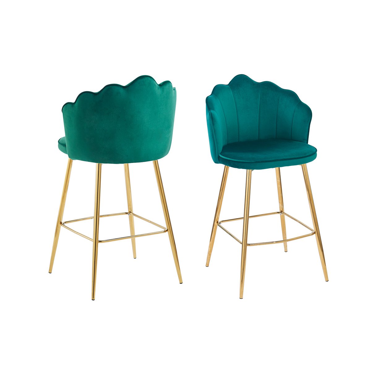 Set of 2 Shell Design Velvet Bar Stools Green