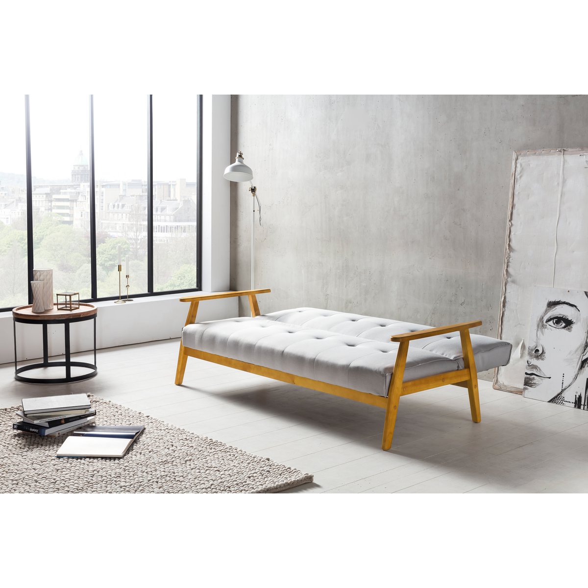 Sofa bed 190x85x81 cm light gray woven fabric