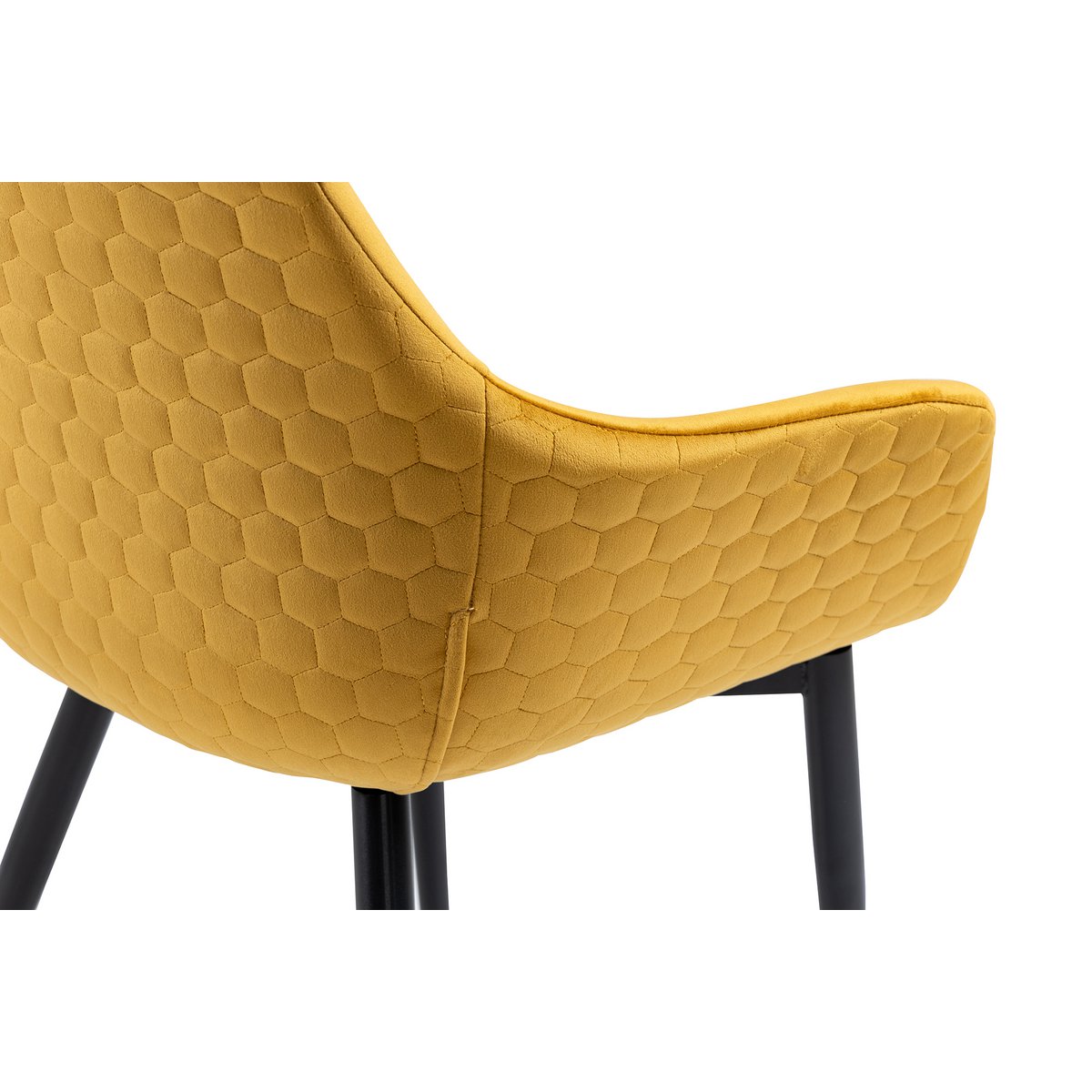 Armchair with honeycomb quilting in mustard yellow velvet