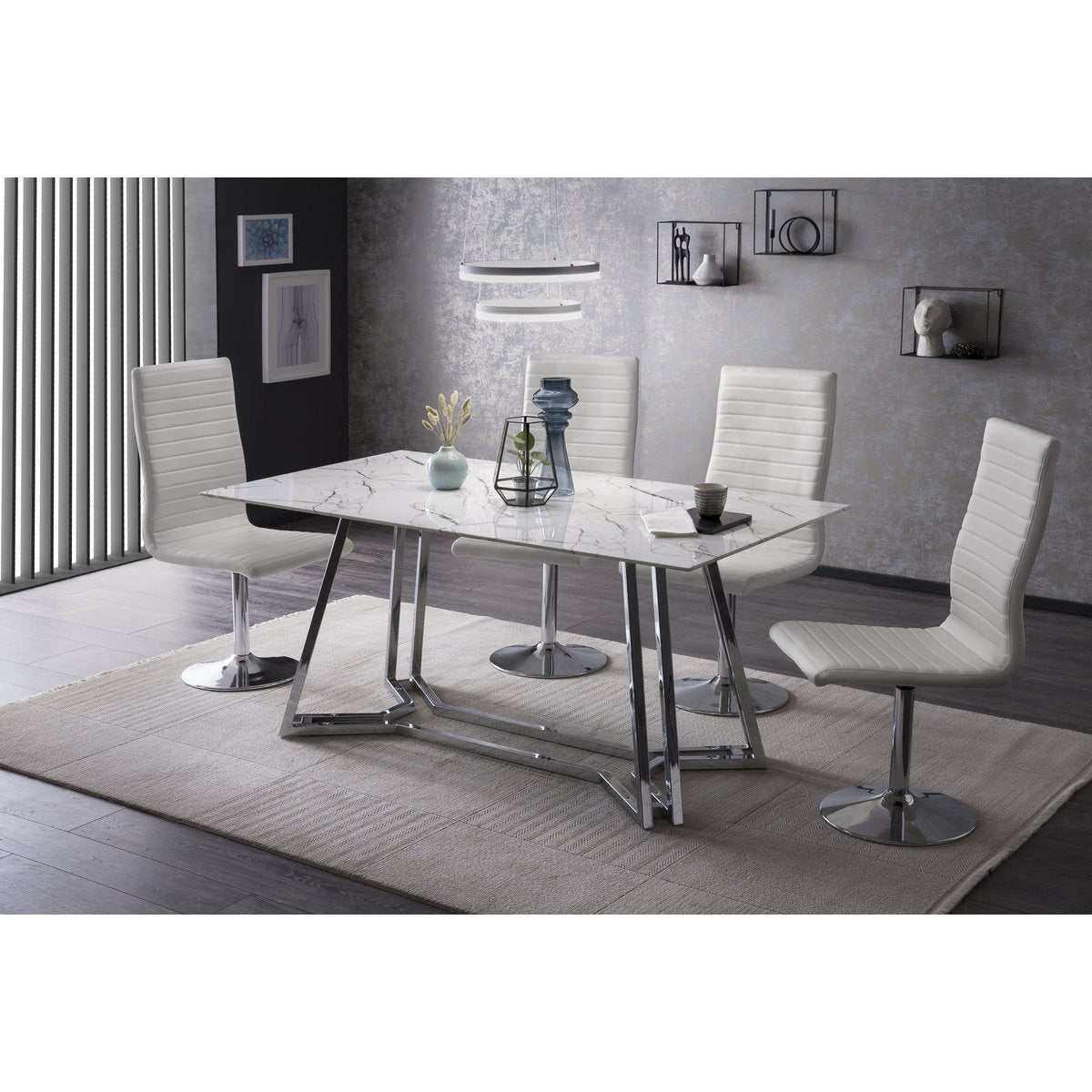 Set of 4 dining chairs in white imitation leather look