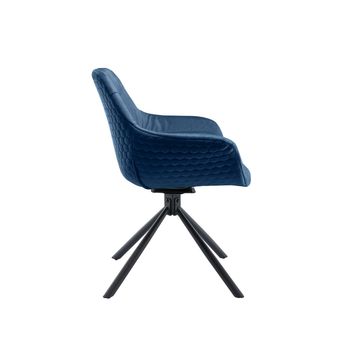 Armchair with honeycomb quilting in velvet blue