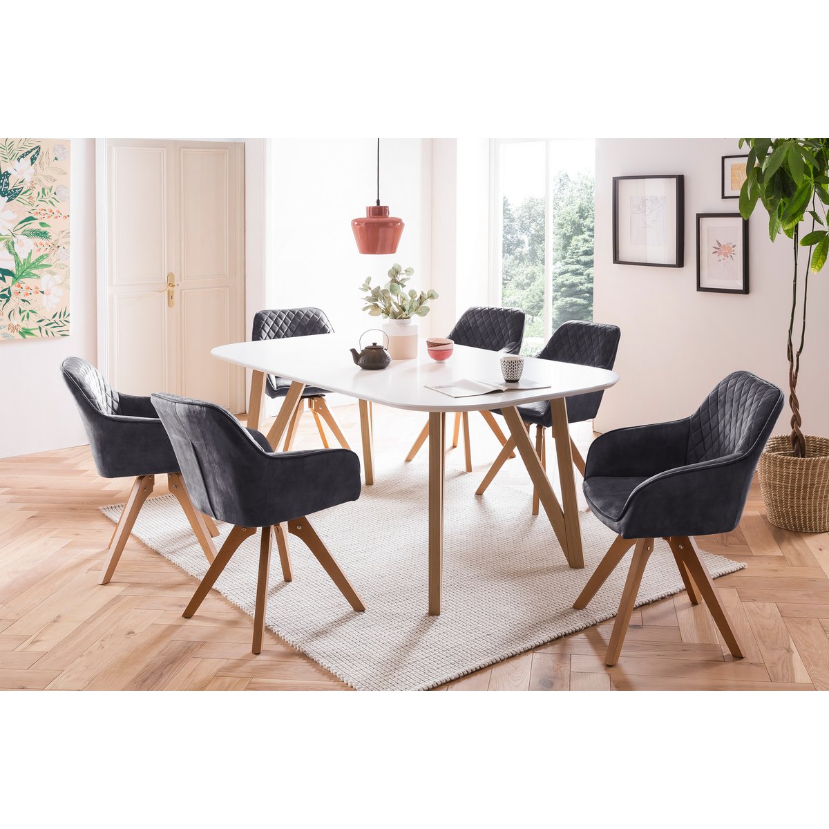 Dining table 160x90x76 cm white oak