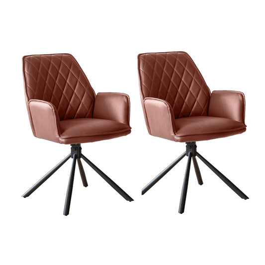 Cognac armchair set of 2 with 360° rotation function