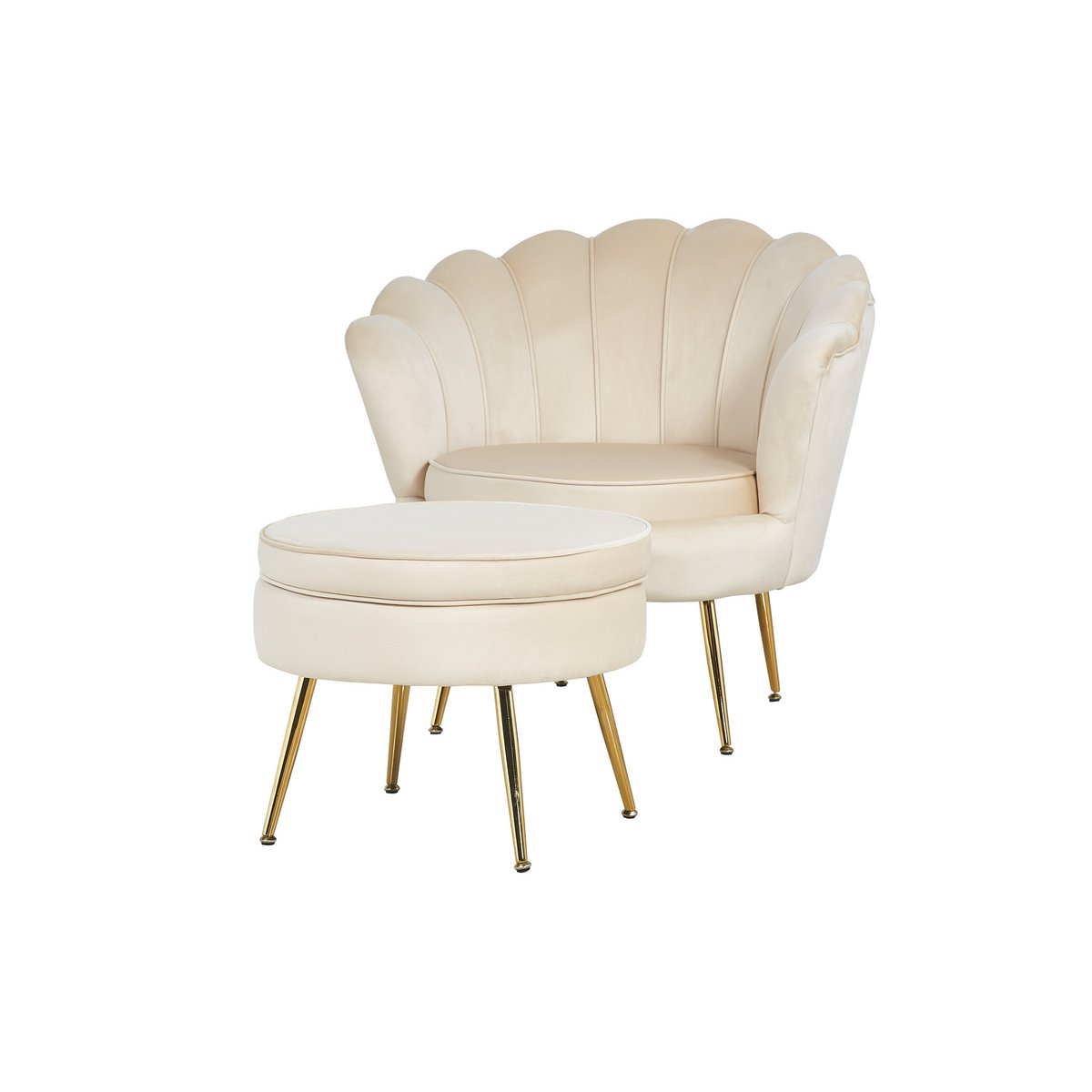 Shell armchair in beige velvet