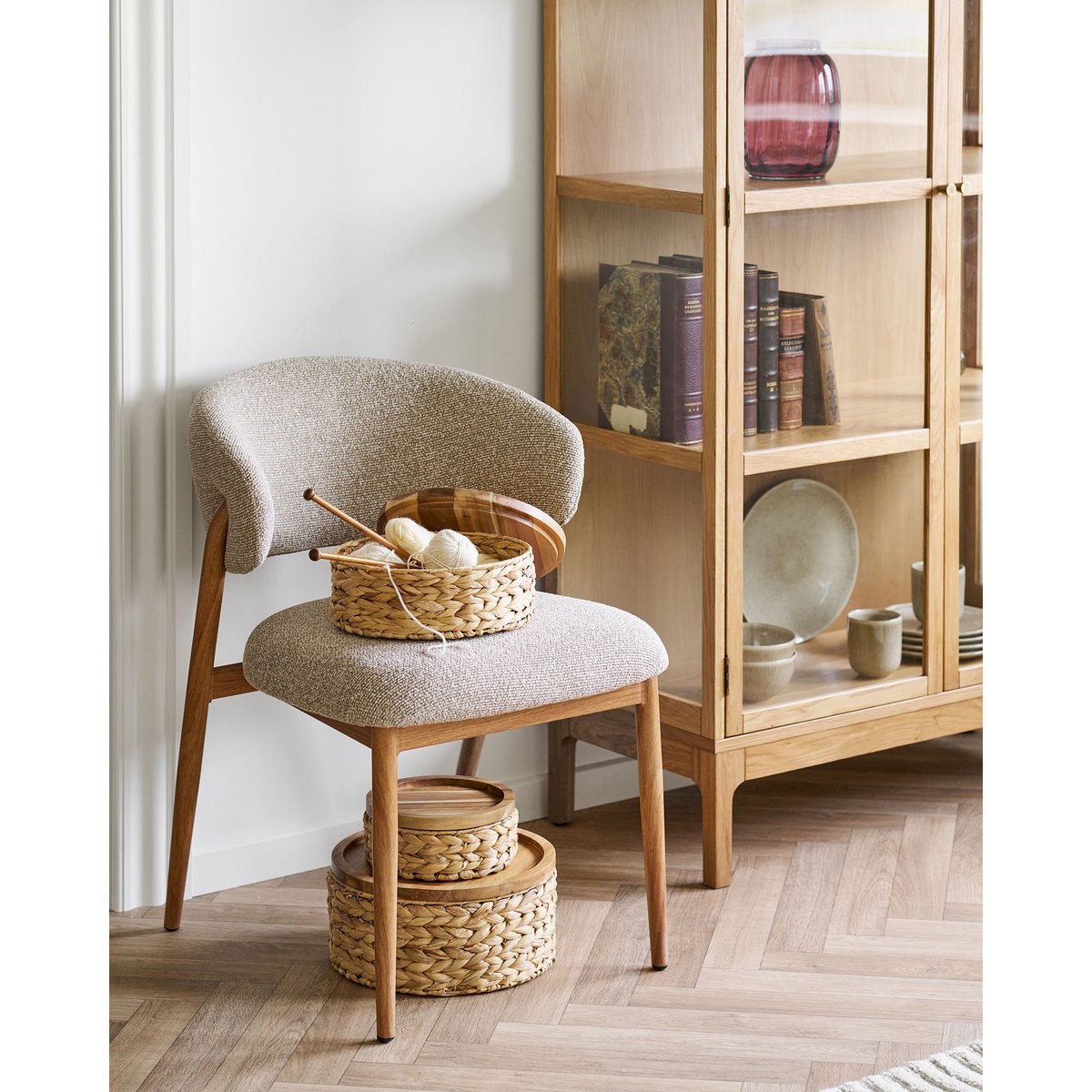 Botofte Körbe mit Holzdeckel, Wasserhyazinthe, natur, 3er-Set