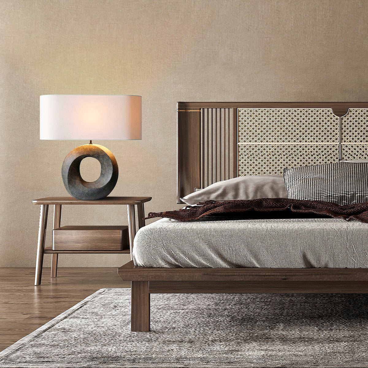 Tischleuchte Keramik/Leinen Grün/Beige