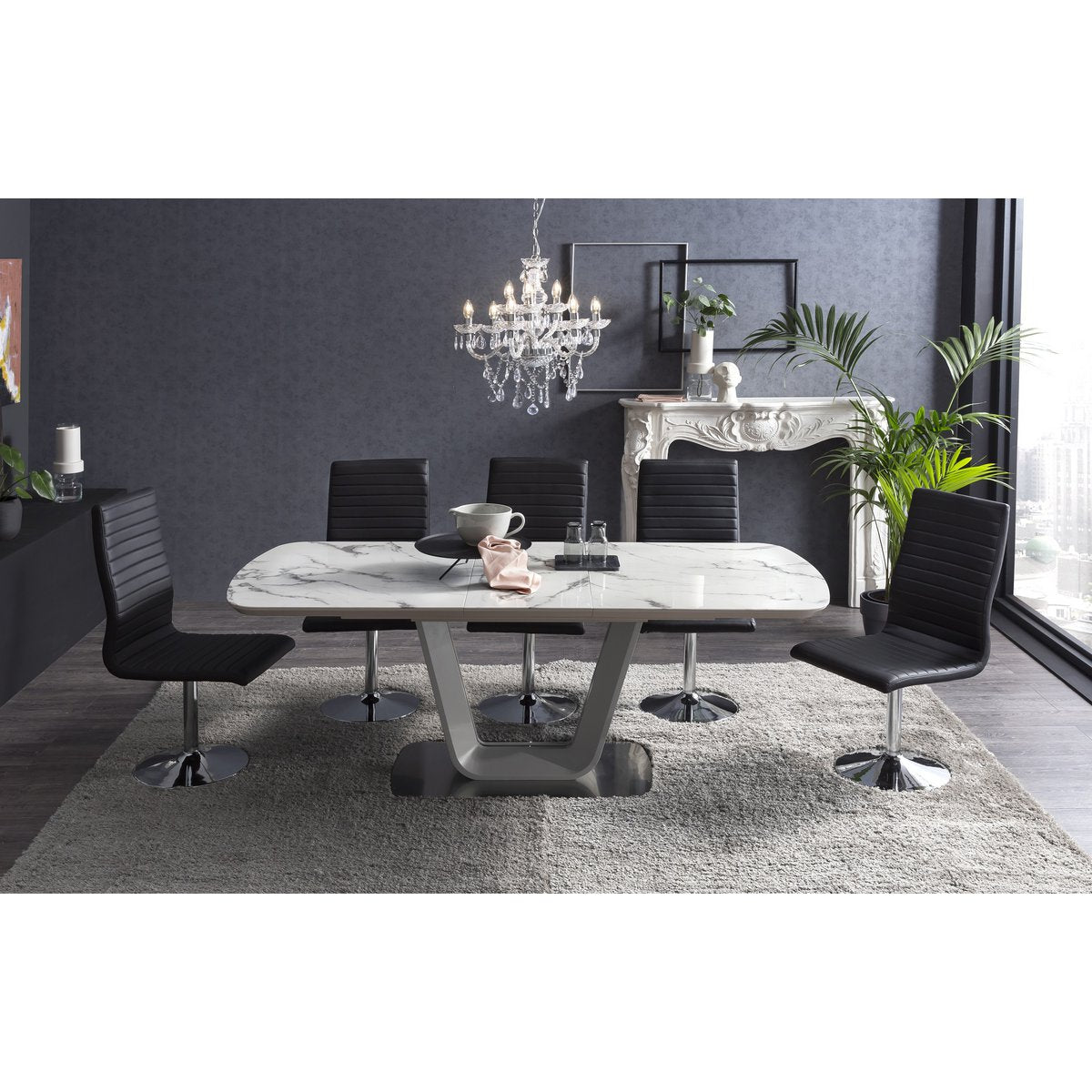 Dining room chairs black faux leather look set of 4