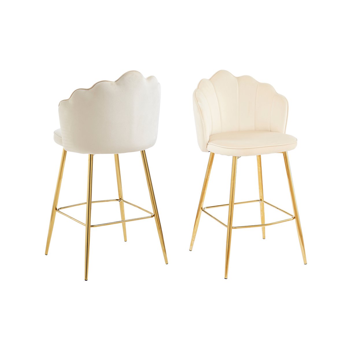 Set of 2 shell design bar stools in beige velvet