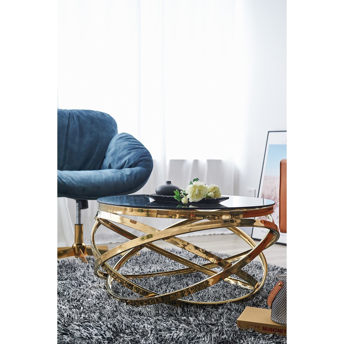 Couchtisch Gold/Grau Ø 80 cm