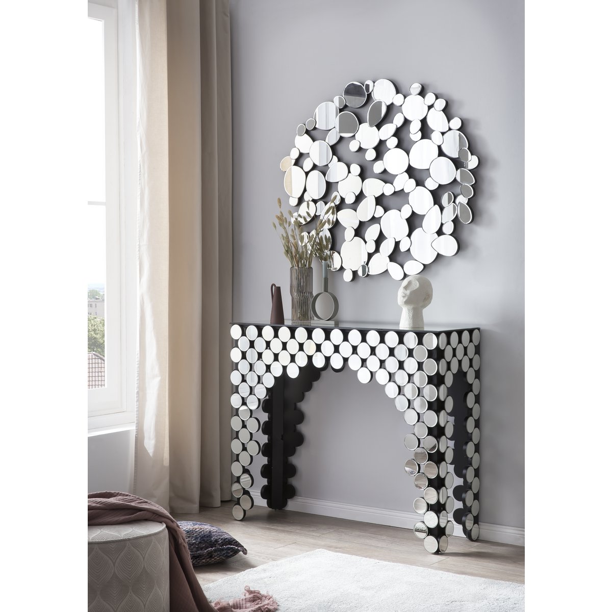 MDF console table with mirrored glass