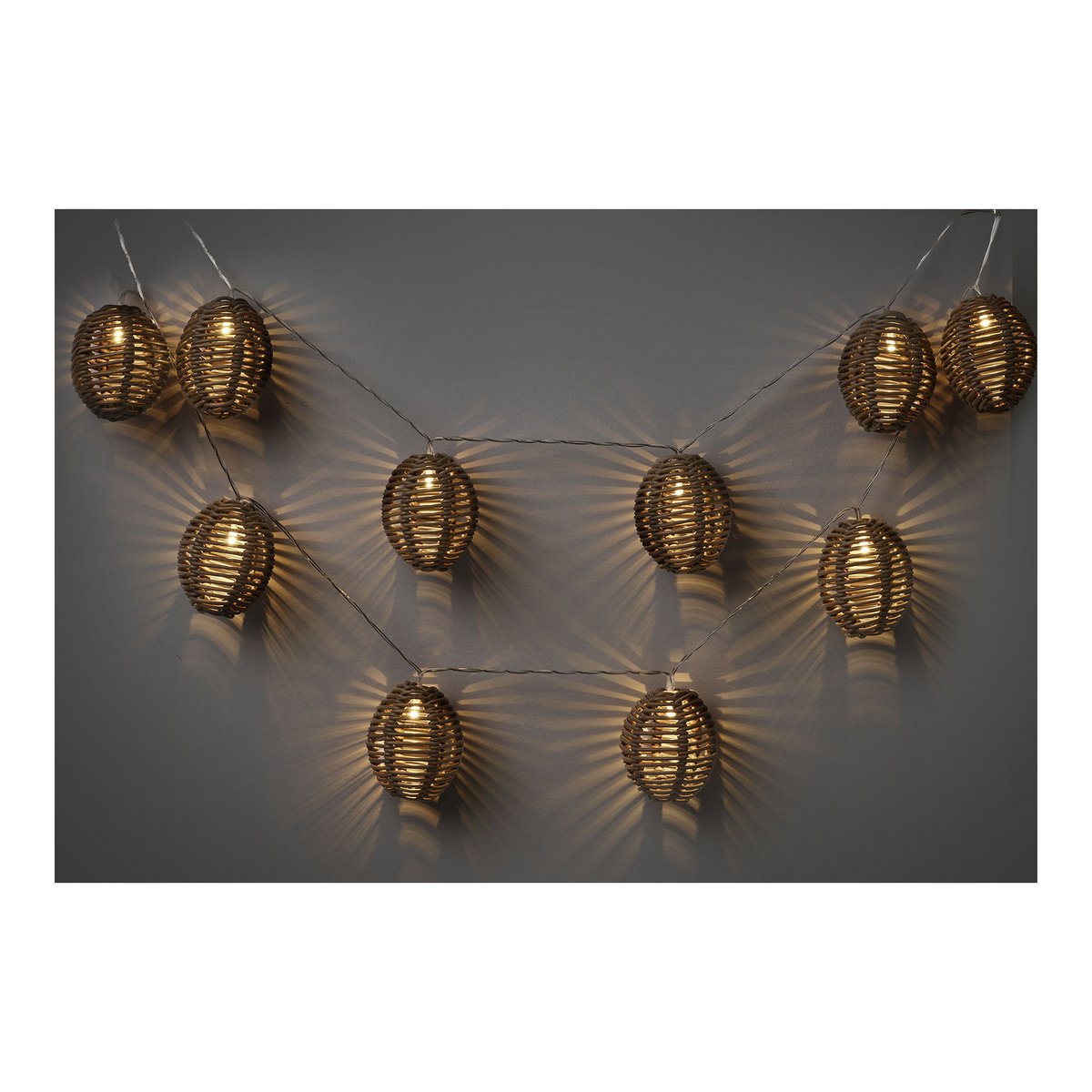 LED-Lichterkette Carlisle, Polyrattan/Metall, Natur/Schwarz