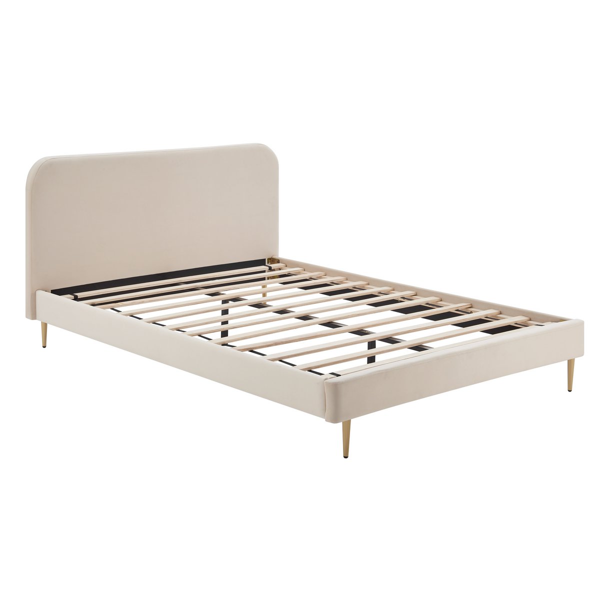 Upholstered bed with beige velvet cover 140x200 cm