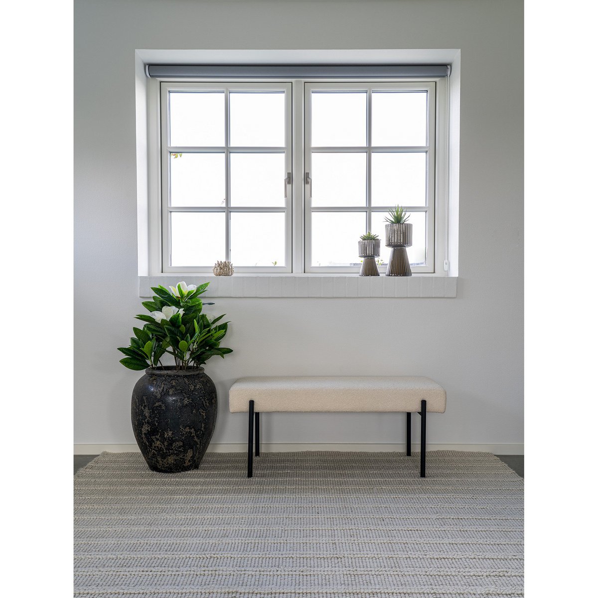 Swindon Bank – Weißes Bouclé, 100 x 36 x 42,5 cm