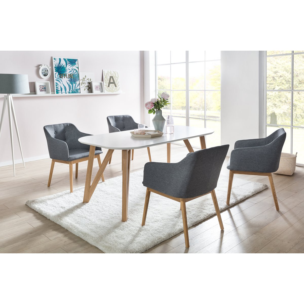 Dining table 180x90x76 cm white oak