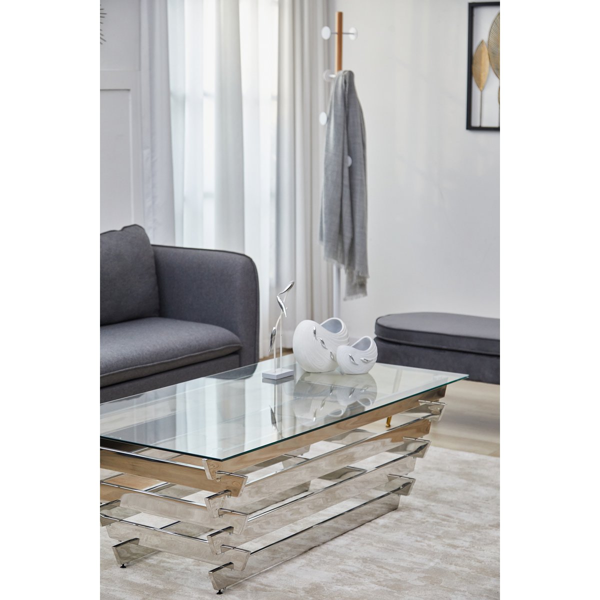 Coffee table 130x70 cm silver/clear glass