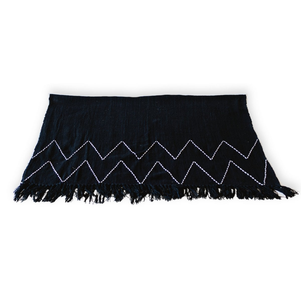 Schwarzer Überwurf handgewebt – Boho-Tagesdecke – kariert mit Fransen und Zickzackmuster – gemütliche Sofadecke – Baumwollüberwurf 140 x 200 cm LINGGAH