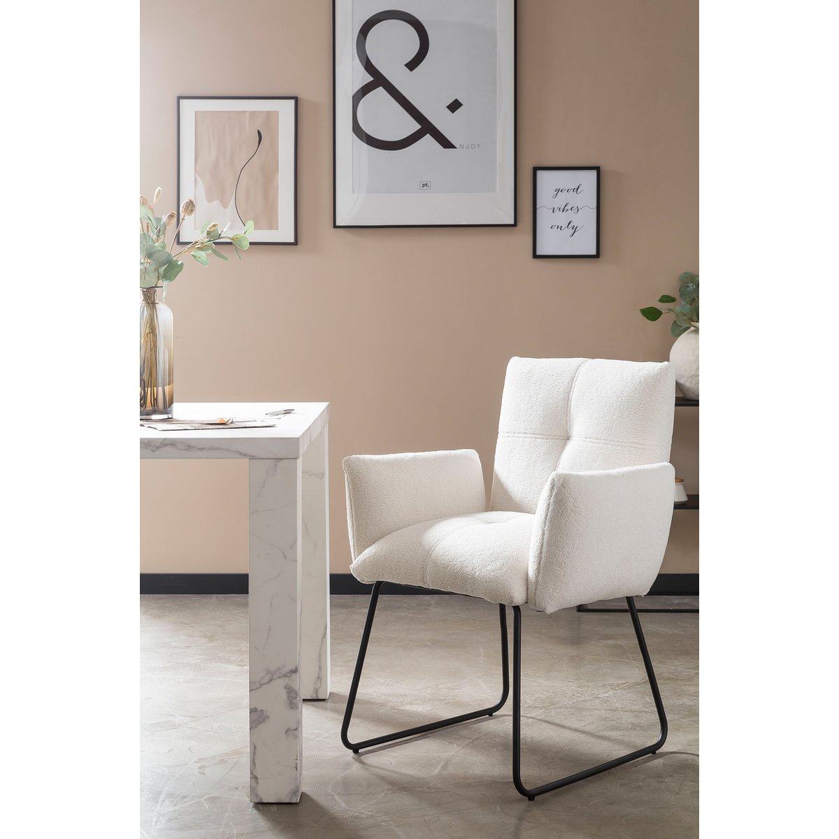 Armchair Bouclé fabric white