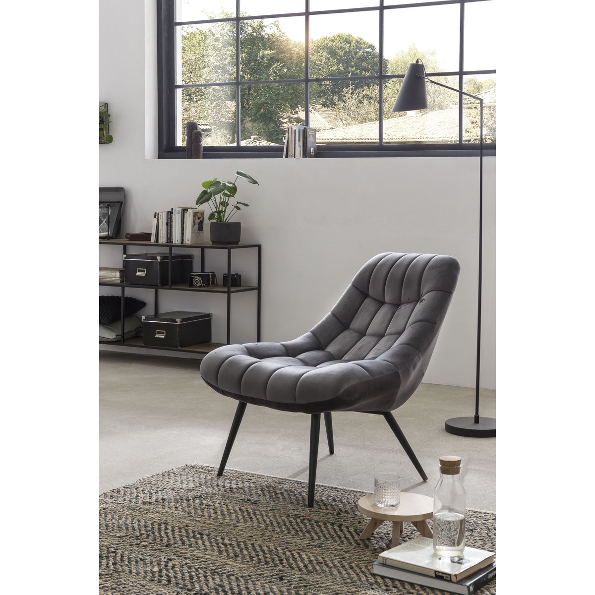 Armchair XXL velvet gray metal black