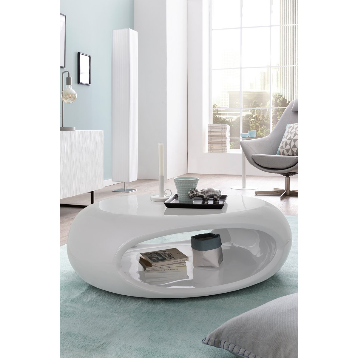 Coffee table 100x70x32 cm white fiberglass
