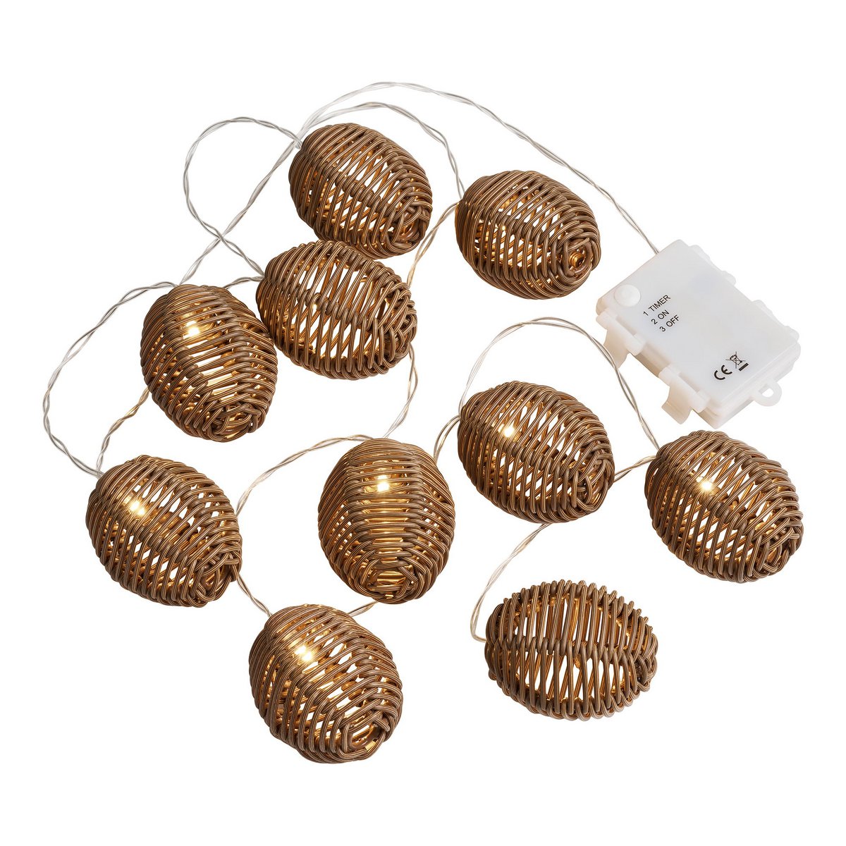LED-Lichterkette Carlisle, Polyrattan/Metall, Natur/Schwarz