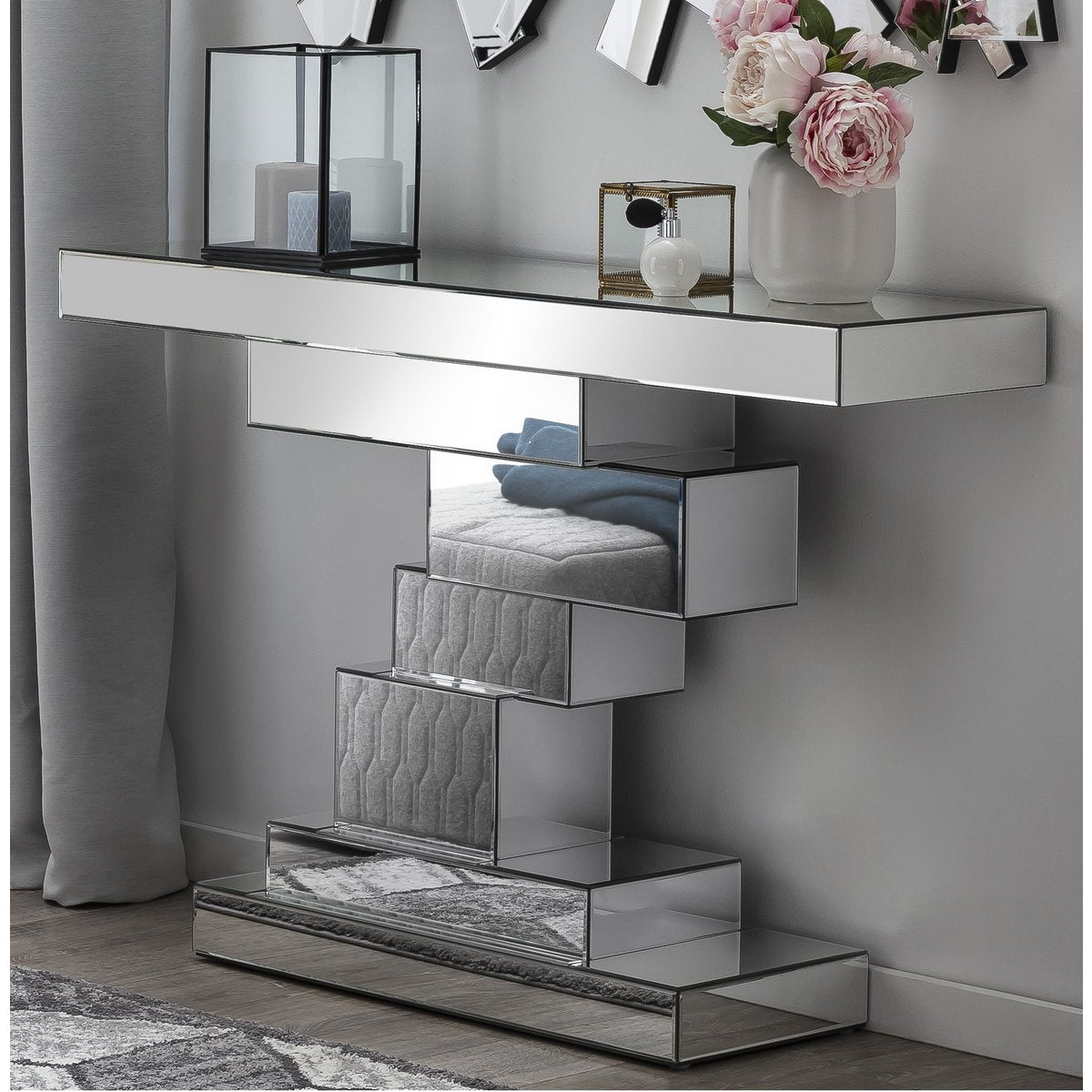 Table made of MDF with mirrored glass