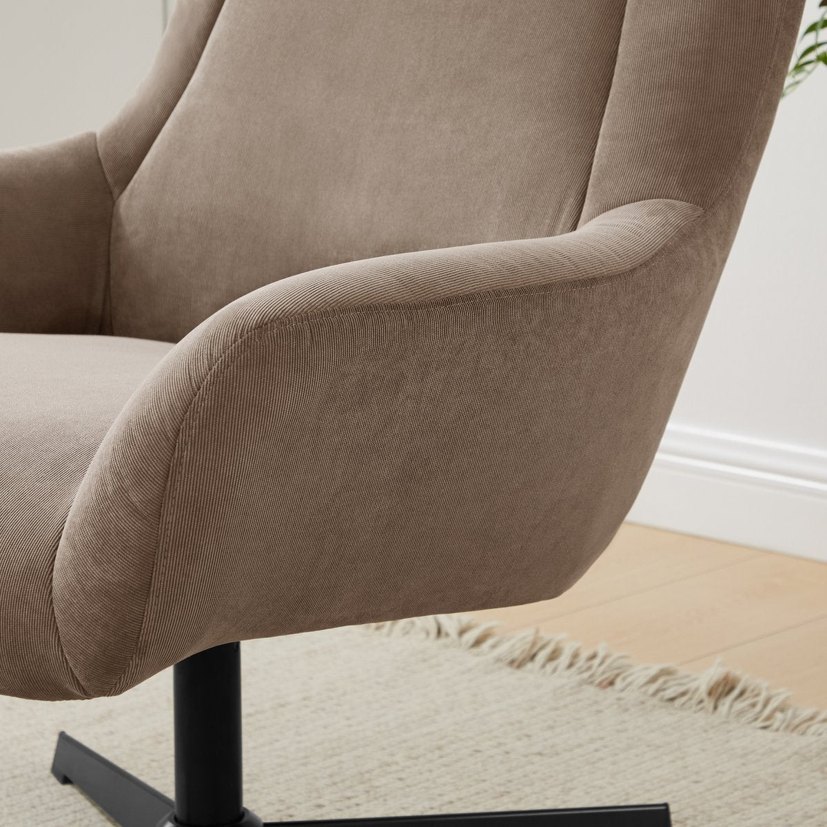 Armchair and stool corduroy look brown