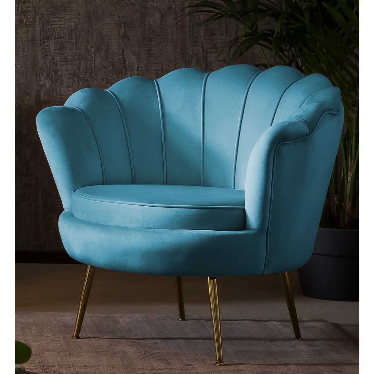 Velvet shell armchair blue