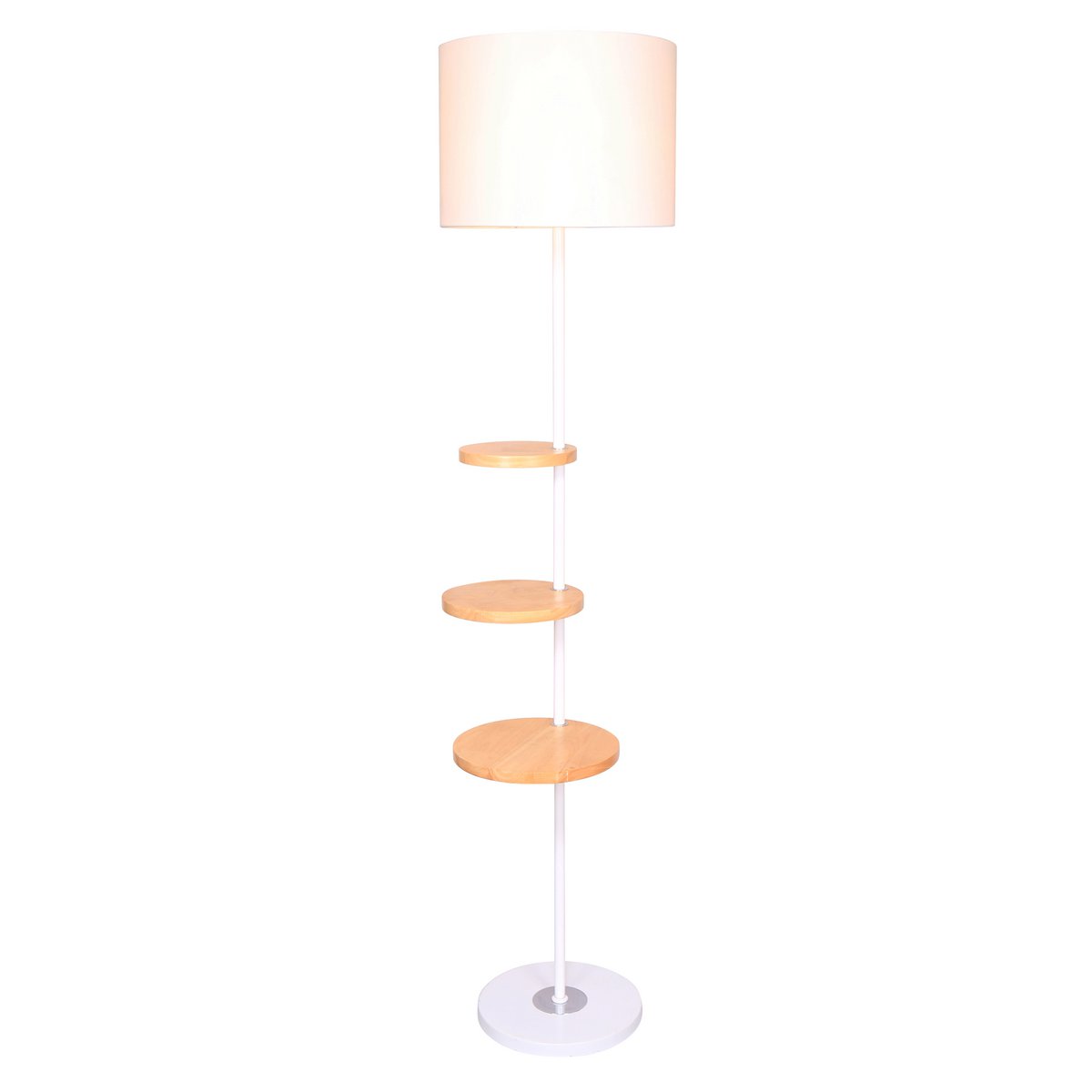 Floor lamp with 3 wooden shelves